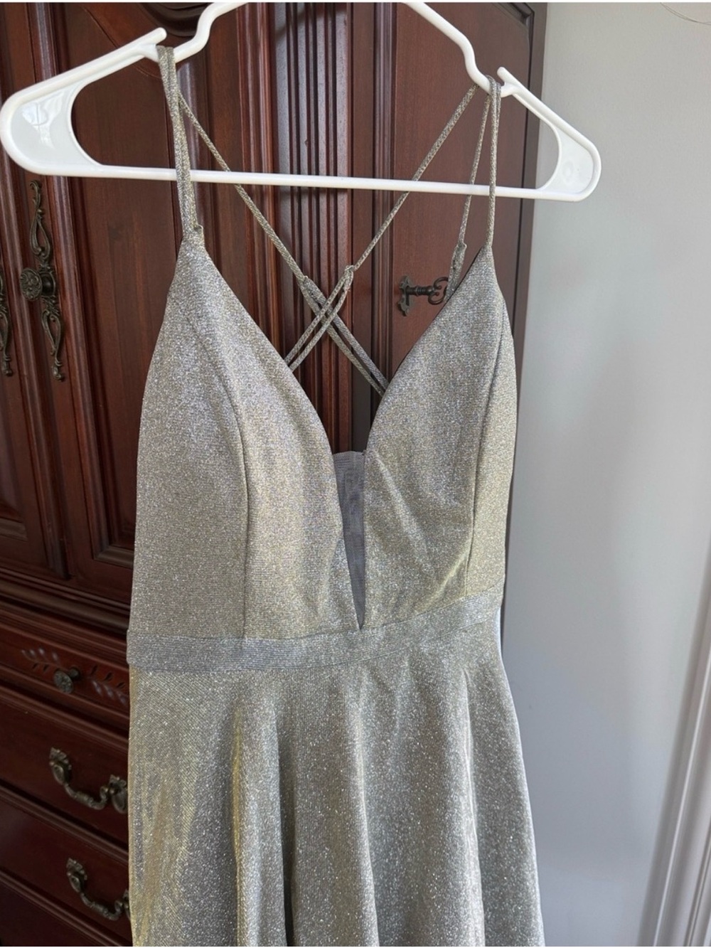 My Michelle Silver Glitter Fit & Flare Homecoming Dress Juniors 15 NWT